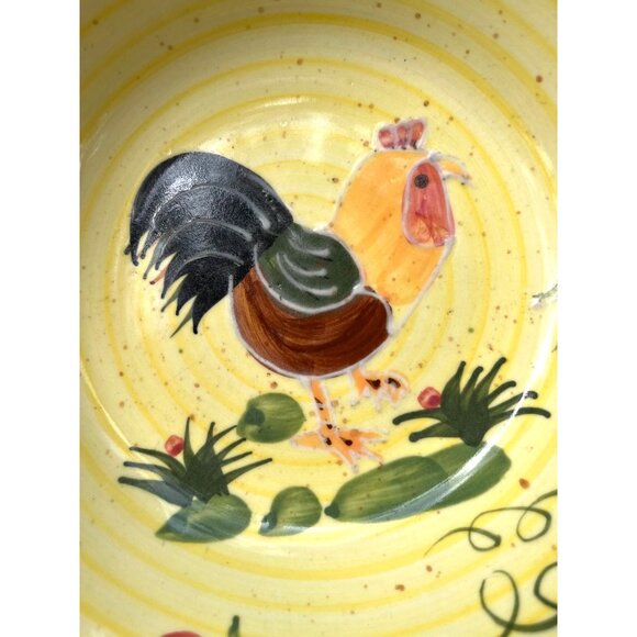 Hand-Painted Yellow Tuscan Rooster Ceramic Serving Bowl - Picture 3 of 13